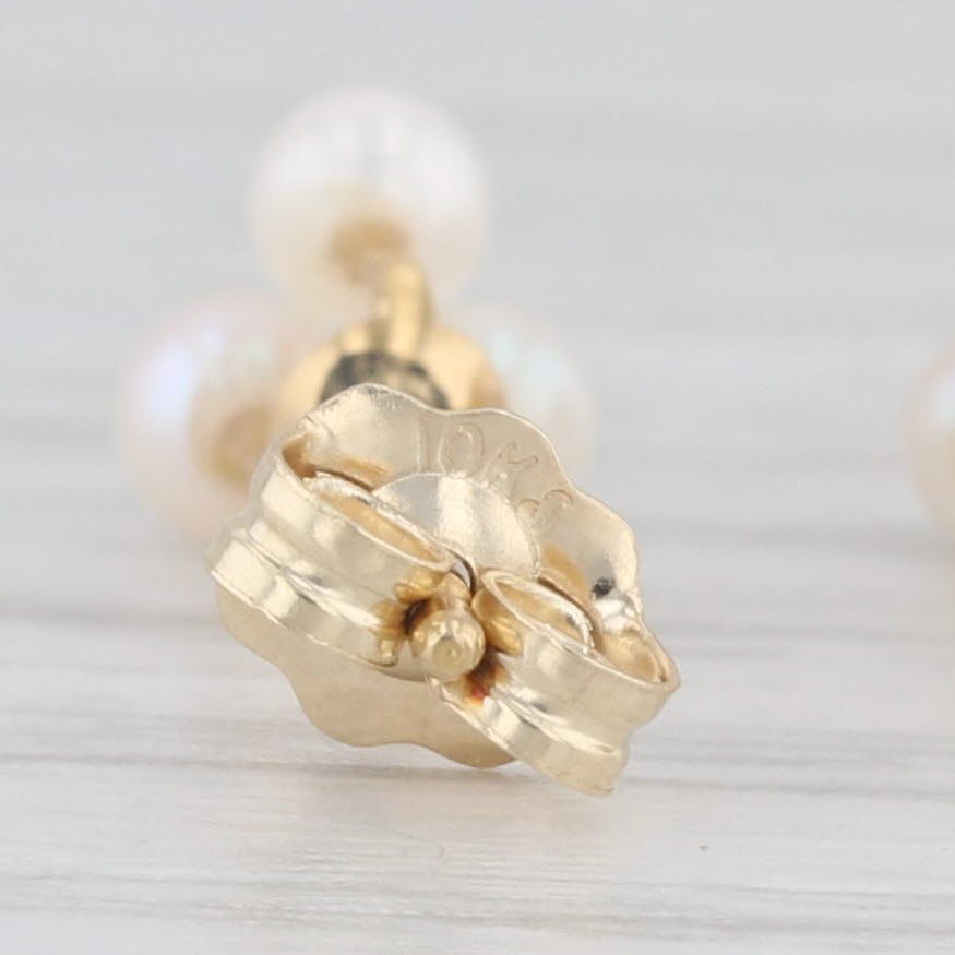 Light Gray 3-Stone Cluster Cultured Pearl Stud Earrings 10k Yellow Gold