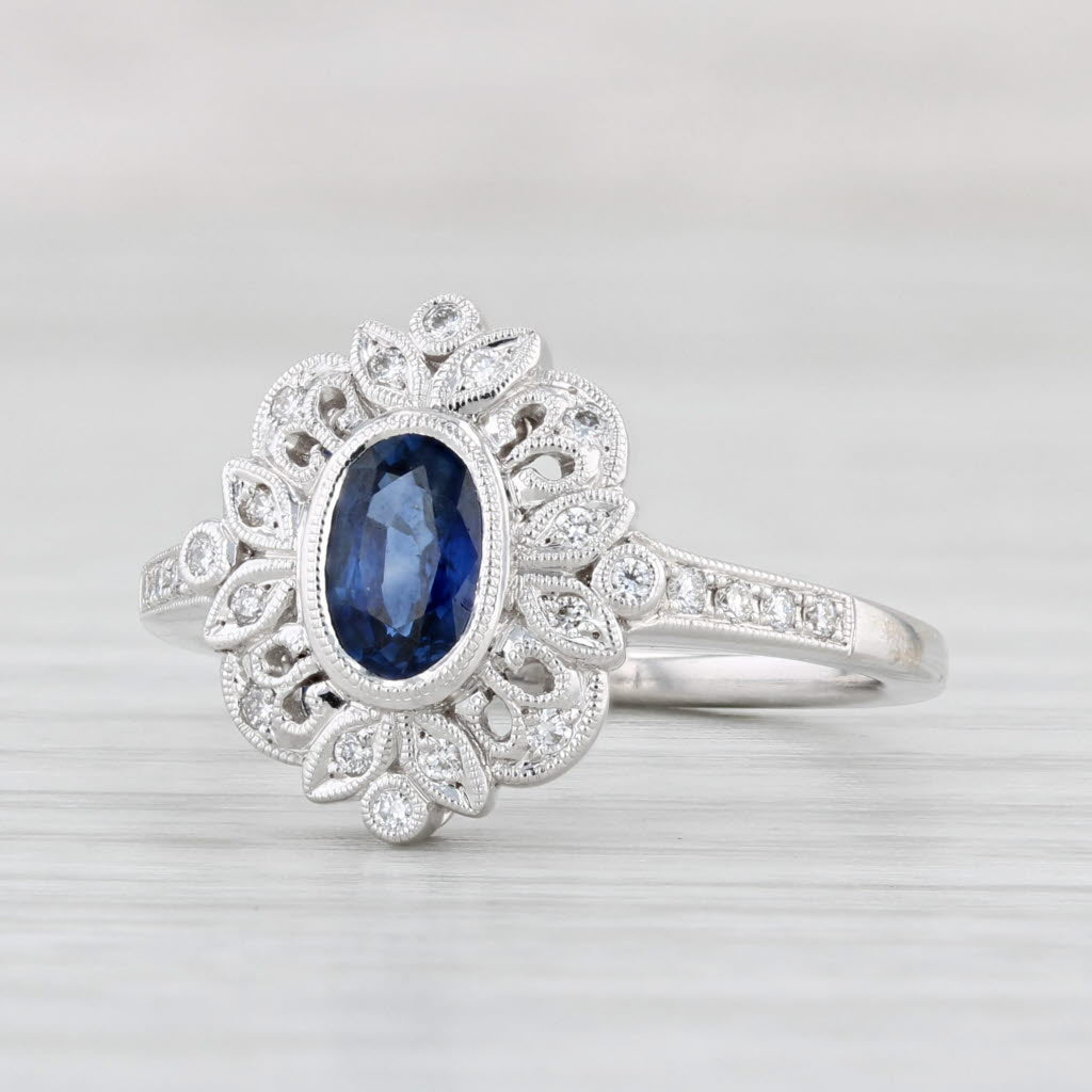 Light Gray New Beverley K 0.91ctw Blue Sapphire Diamond Halo Ring Size 6.75 14k White Gold