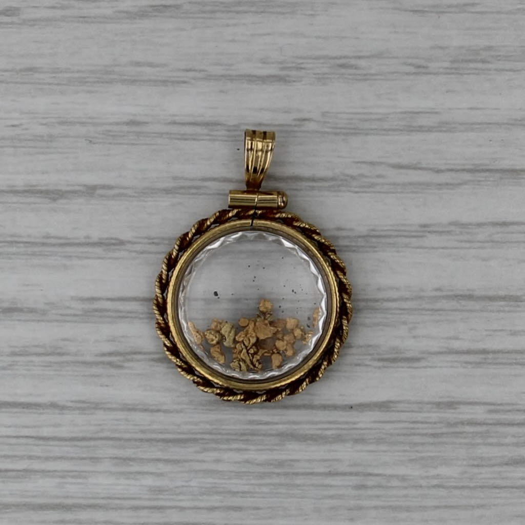 20k Gold Nugget in Glass Vintage Pendant 1/20 12k Gold Filled Bezel