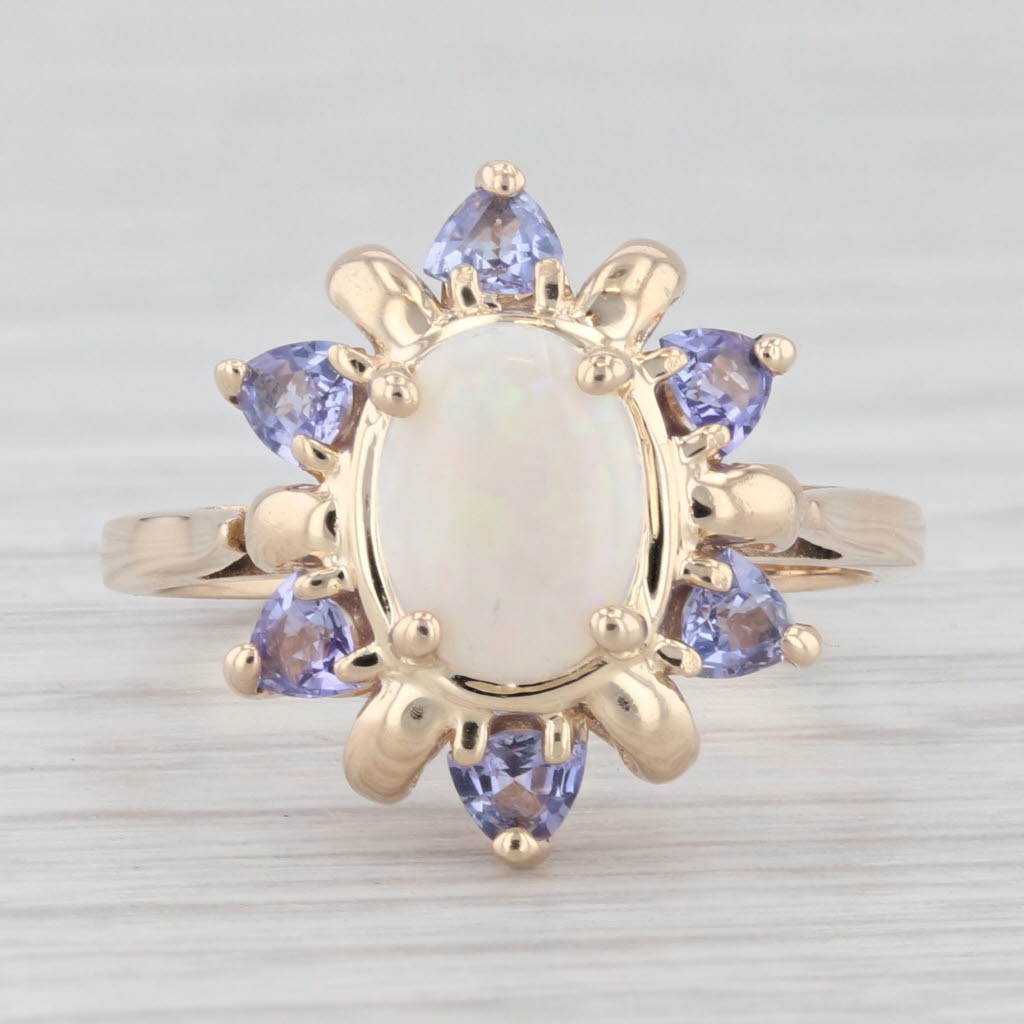 Light Gray Opal 0.54ctw Tanzanite Halo Ring 14k Yellow Gold size 6.75 Cocktail