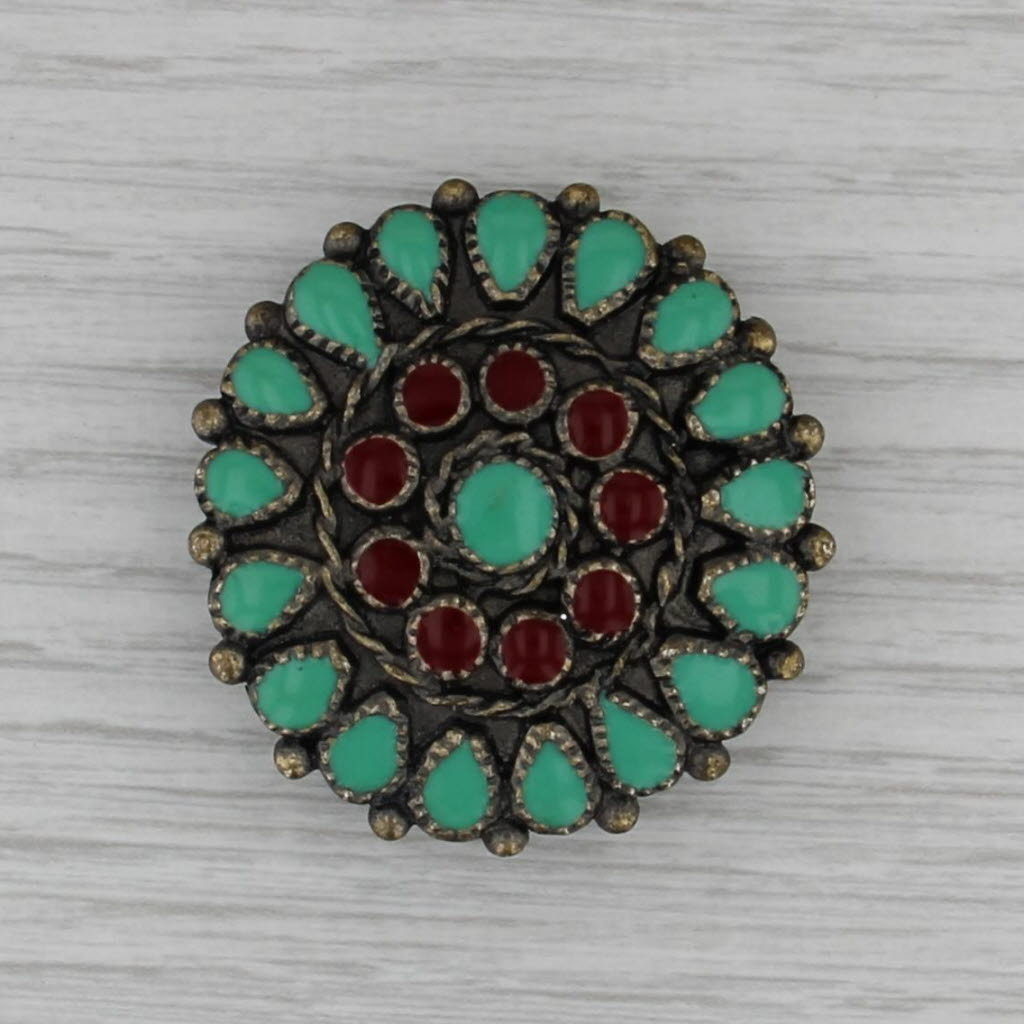 Vintage Pendant Button Medallion Mixed Metal Resin Vintage Southwestern