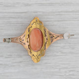 Antique Carved Coral Shell Cameo Baroque Pearl Brooch 9k-12k Gold Pin