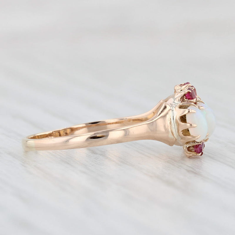 Light Gray Victorian Opal Garnet Ruby Ring 9k Rose Gold Size 8 Antique