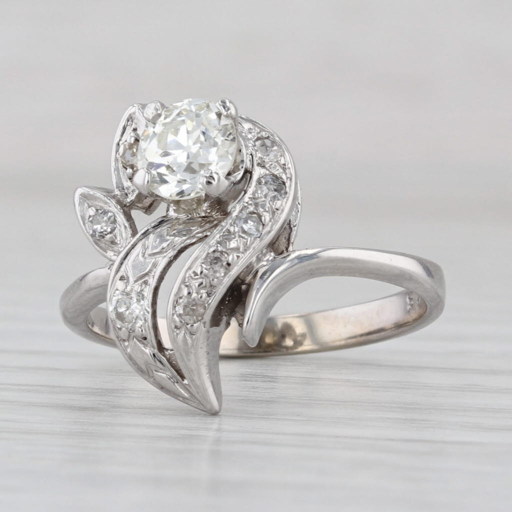 Vintage 0.76tcw Diamond Flower Ring 14k White Gold Size 7.75 Engagement