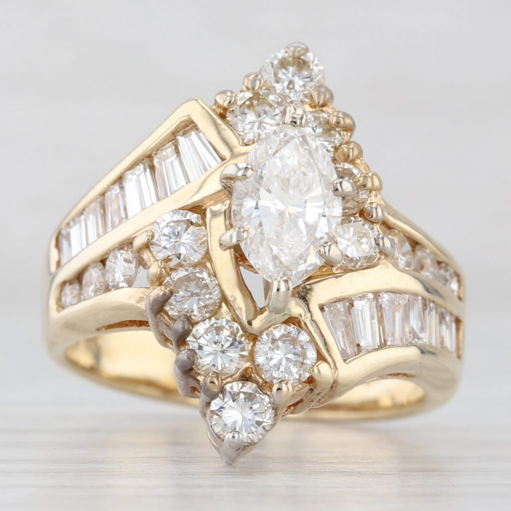 2.32ctw Diamond Bridal Engagement Ring 14k Yellow Gold Size 7.5 Bypass