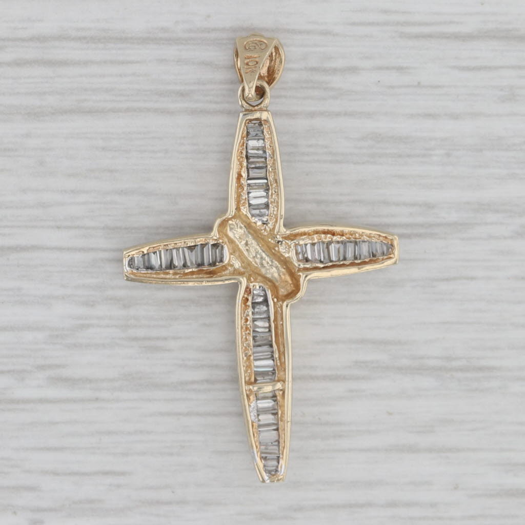 Gray 0.54ctw Baguette Diamond Cross Pendant 10k Yellow Gold Religious Jewelry