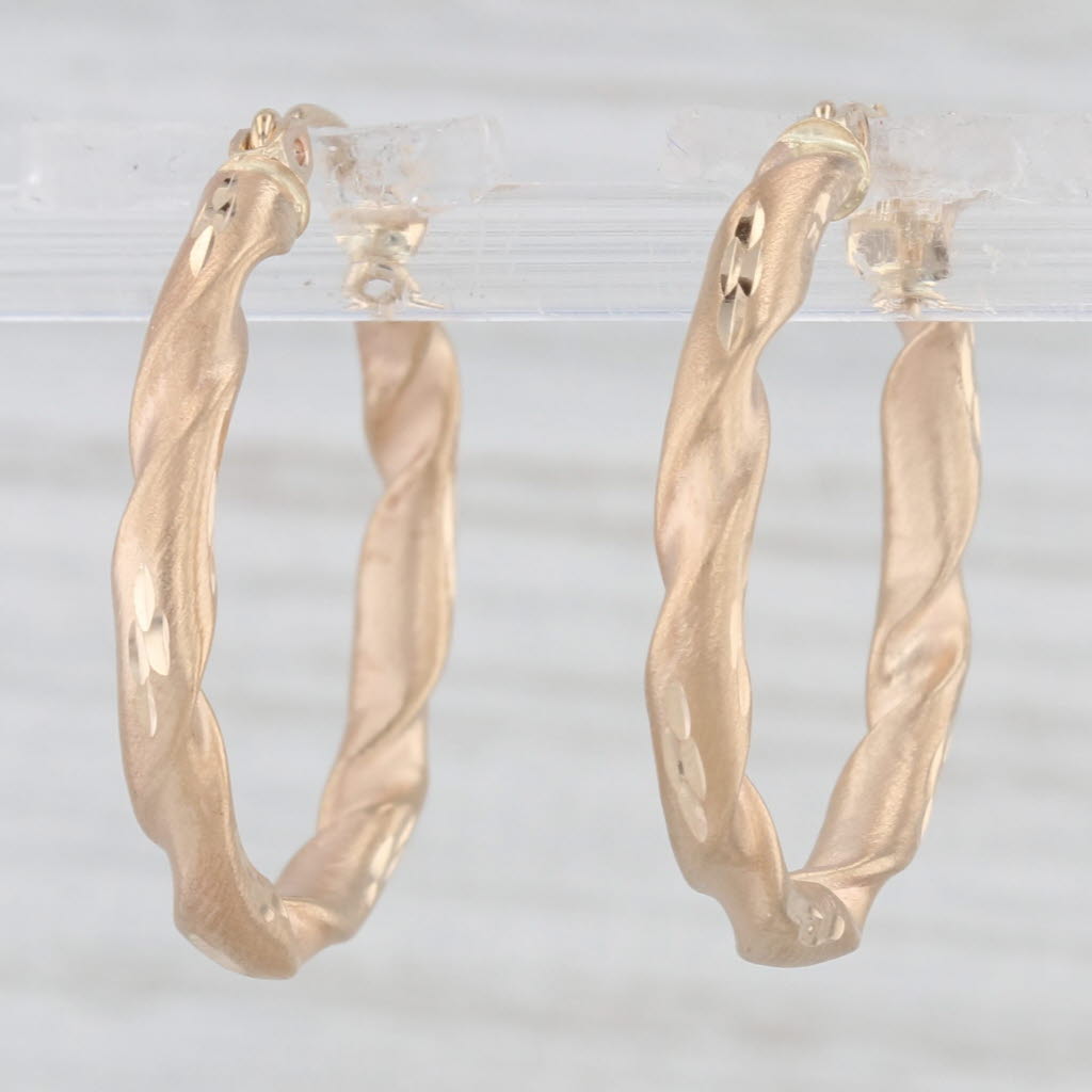 Light Gray Twist Hoop Earrings 14k Yellow Gold Snap Top Round Hoops