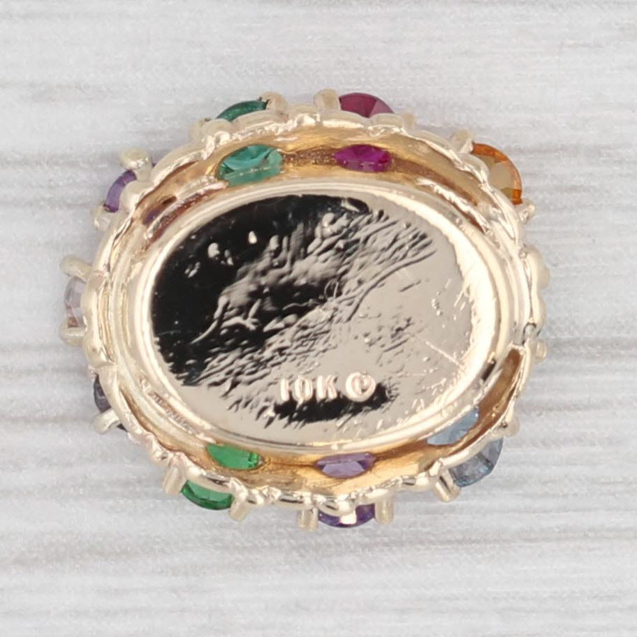 Light Gray Mom Slide Bracelet Charm 10k Yellow Gold Lab & Natural Gemstones Ruby Emerald