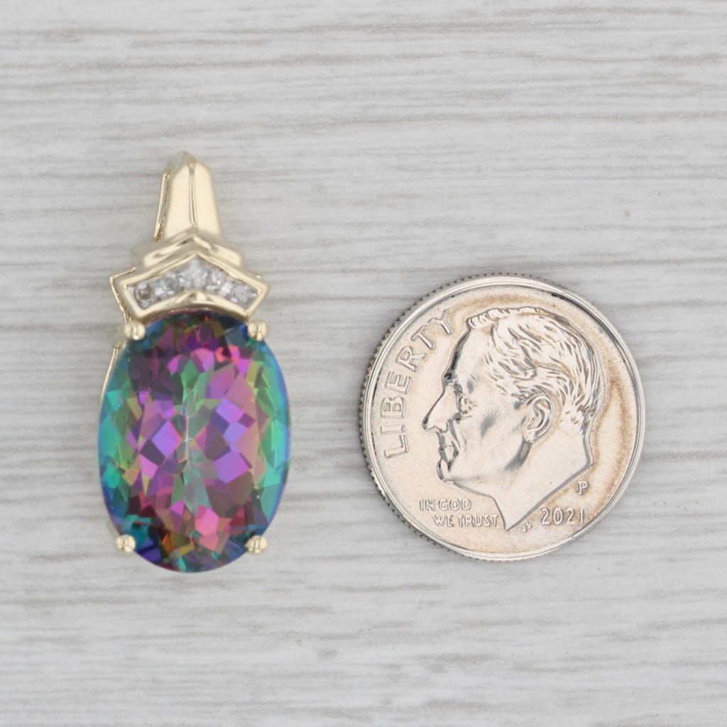 Gray 12.42ctw Mystic Topaz Diamond Pendant 10k Yellow Gold