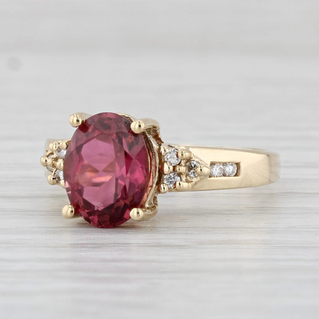 Light Gray 2.45ctw Oval Pink Tourmaline Diamond Ring 14k Yellow Gold Size 5.5