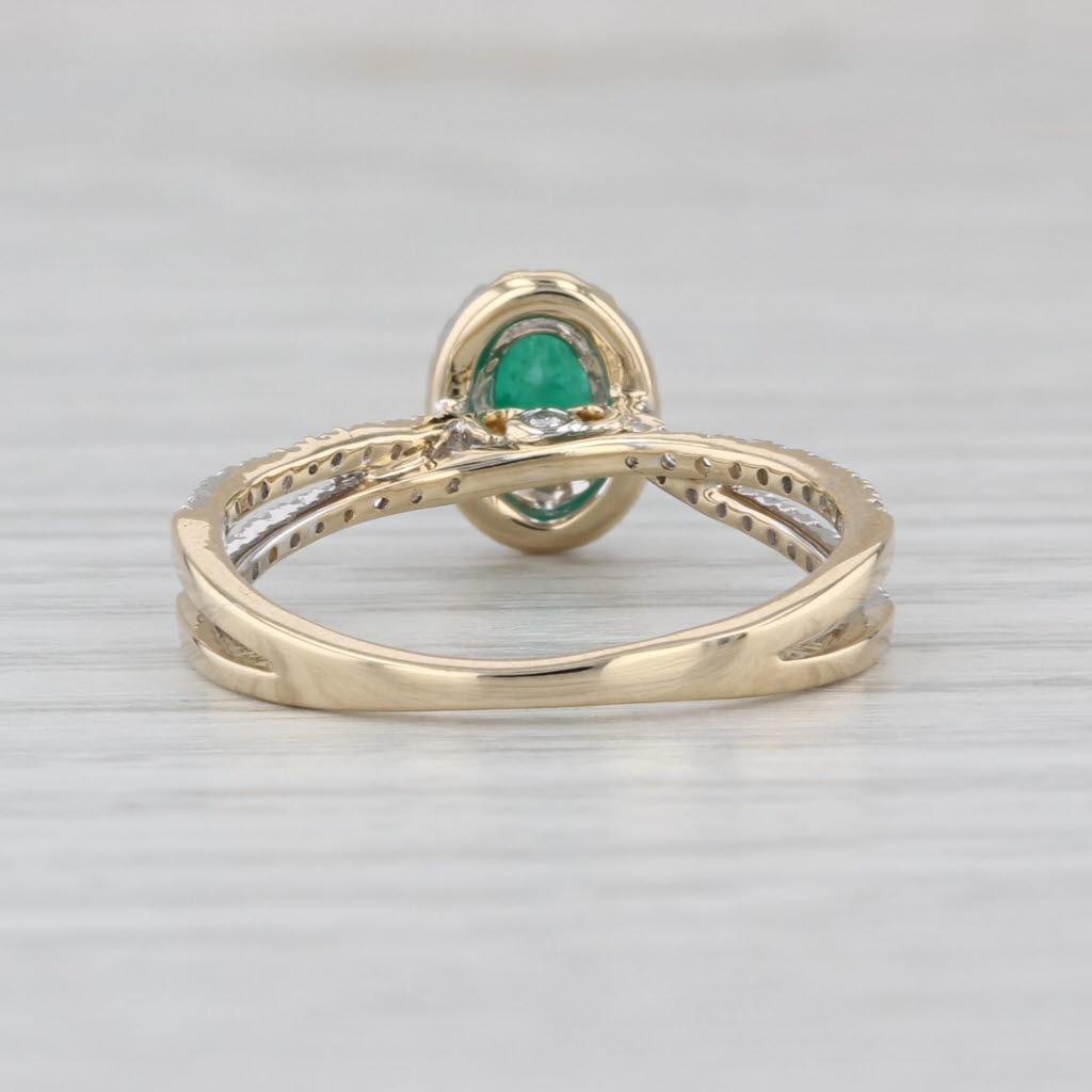 0.79ctw Oval Emerald Diamond Halo Ring 14k Yellow Gold Size 7.25 Engagement