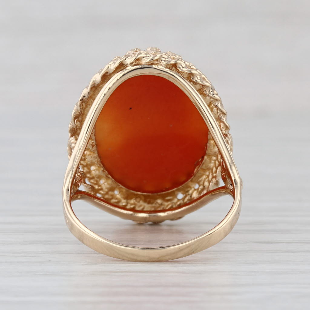 Vintage Cameo Ring 10k Yellow Gold Size 9 Statement Figural Carved Shell