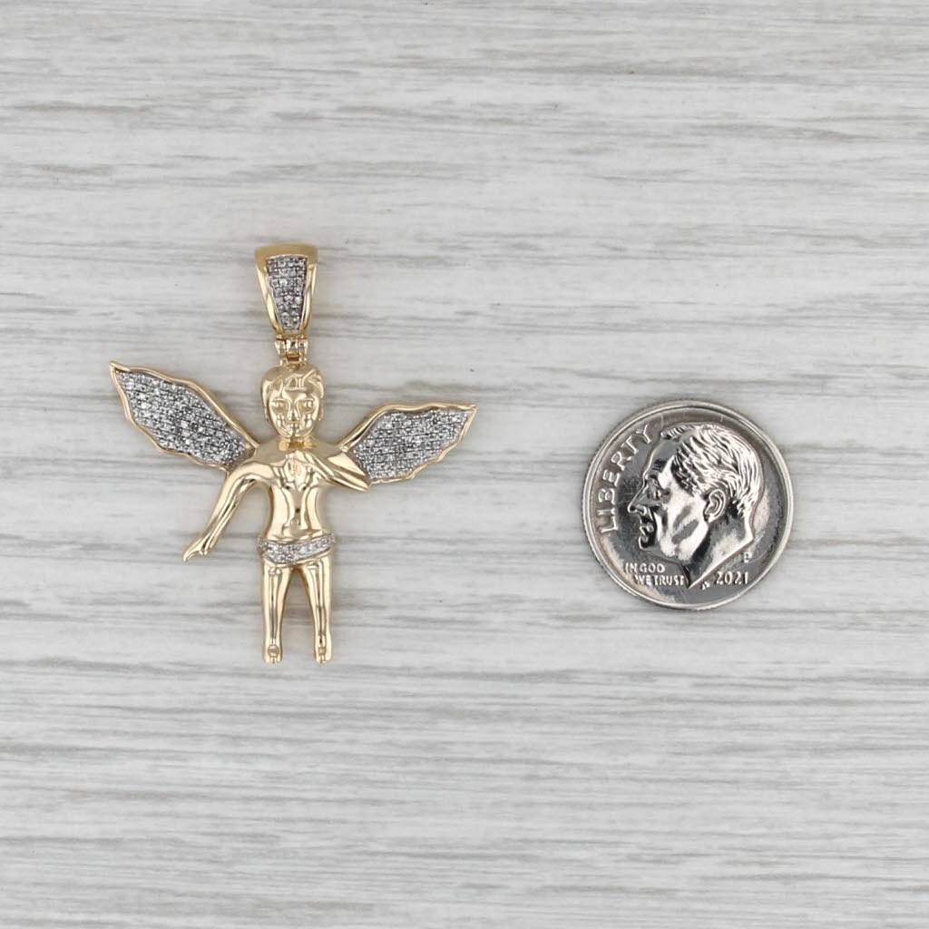 Diamond Accented Cherub Guardian Angel Pendant 10k Yellow Gold