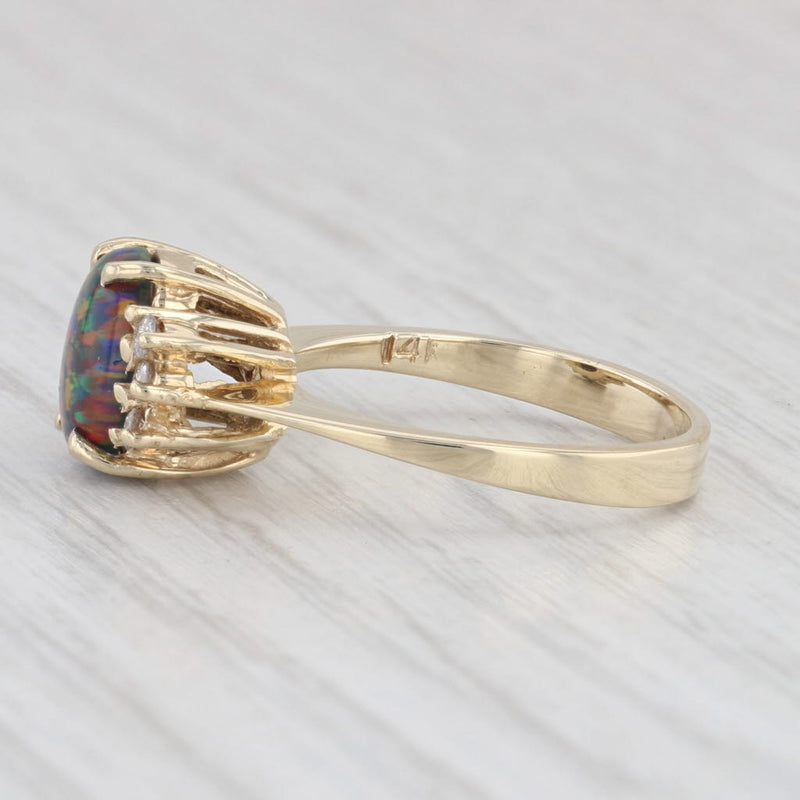 Lab Created Black Opal Diamond Ring 14k Yellow Gold Size 6