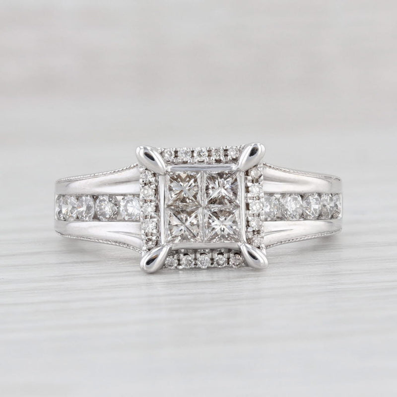 1.07ctw Princess Diamond Halo Engagement Ring 14k White Gold Size 8.25