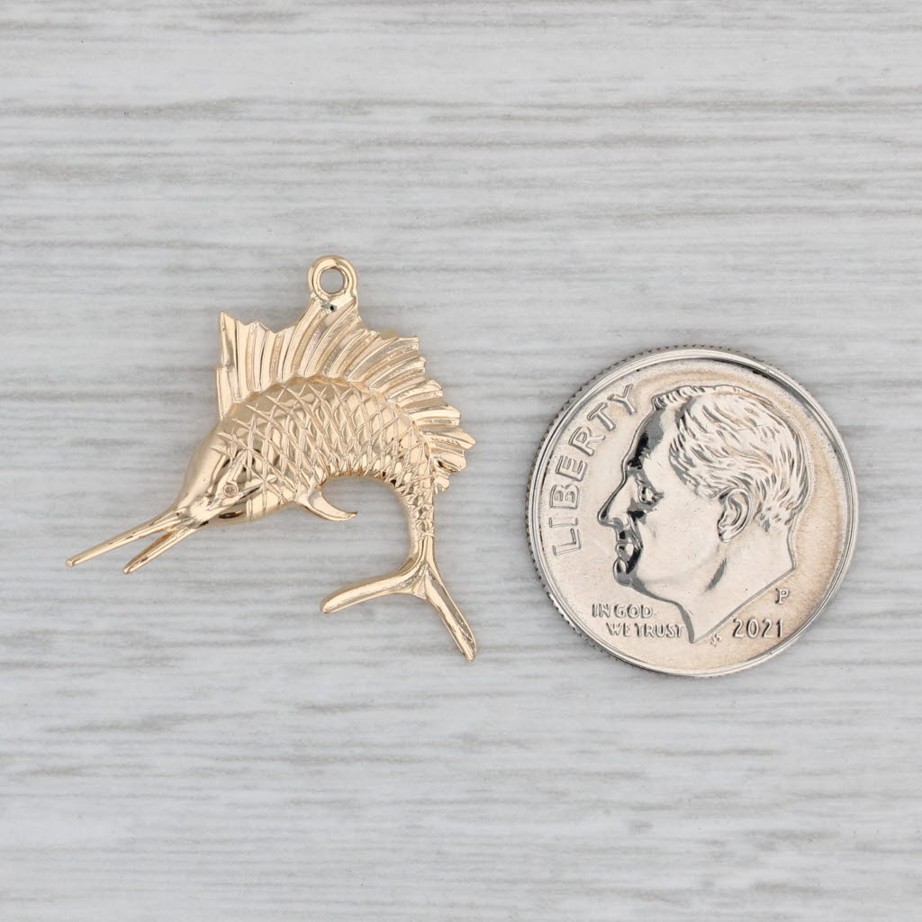 Gray Swordfish Pendant Charm 14k Yellow Gold Fishing Nautical