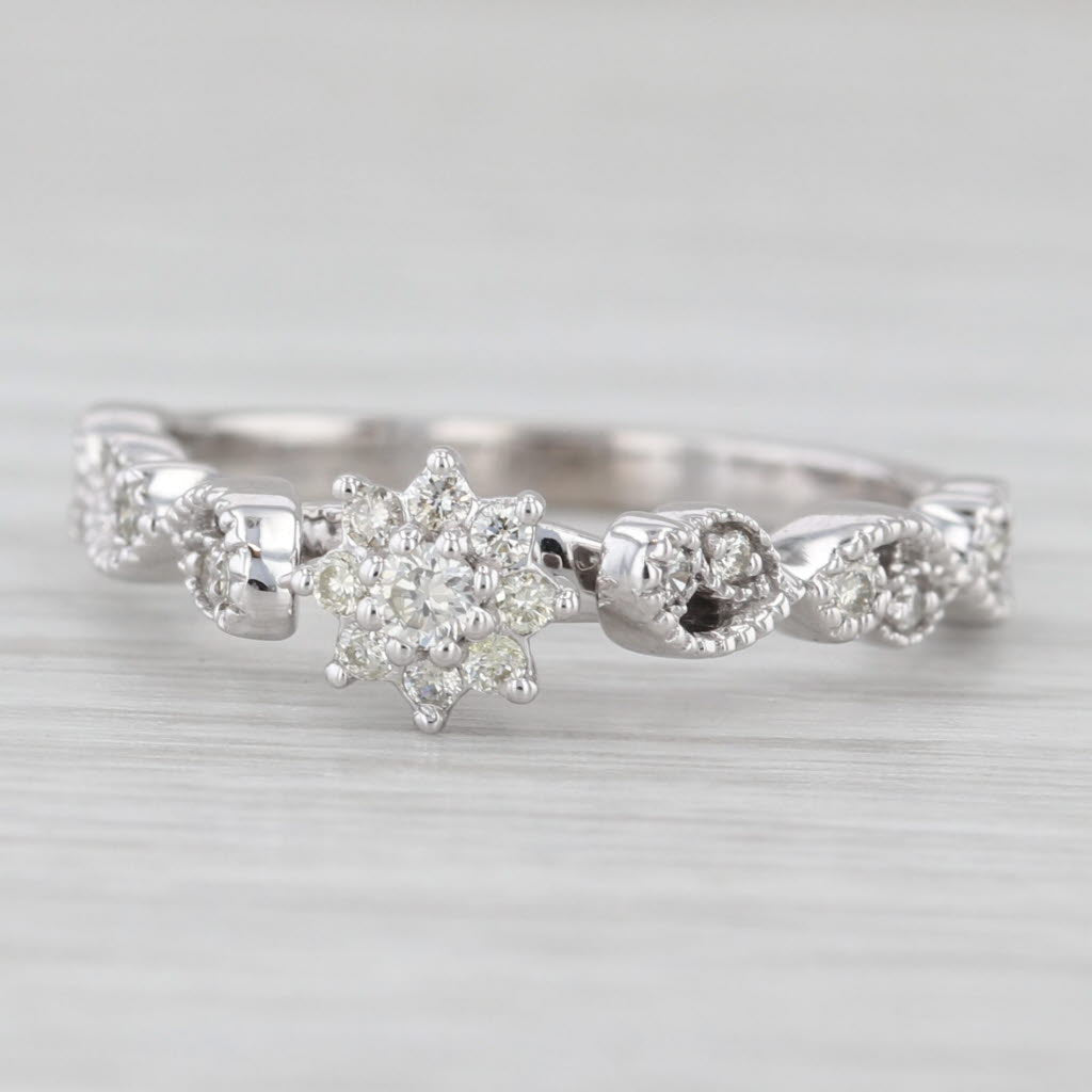 Light Gray Diamond Star Engagement Ring 14k White Gold Size 7 Cathedral Band