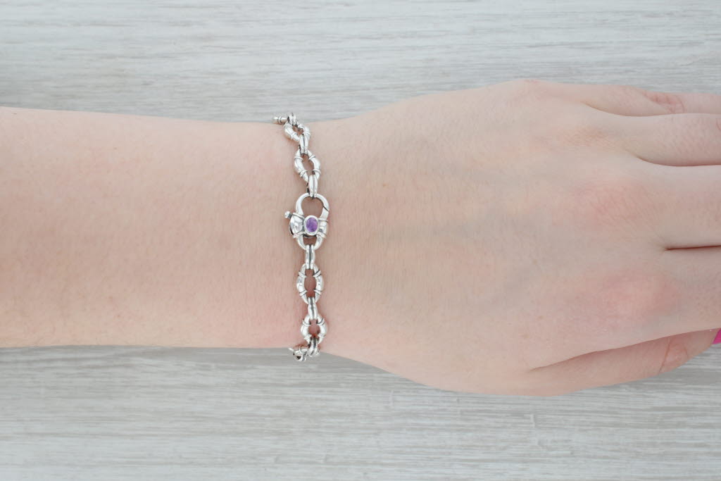 Gray Scott Kay Amethyst Cable Chain Bracelet Sterling Silver 6.75" 7.3mm