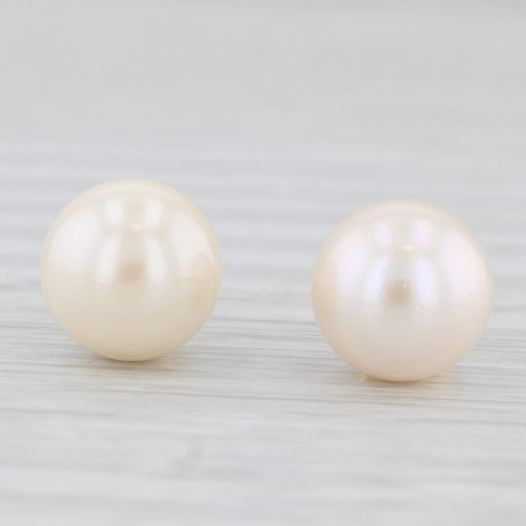 Light Gray Cultured Pearl Stud Earrings 14k Yellow Gold 8.5mm Round Bead Solitaire Studs