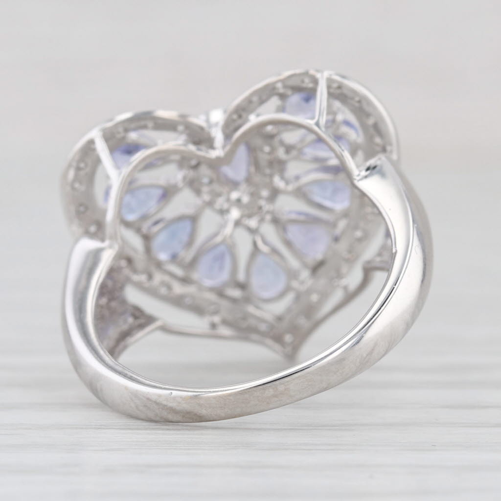 1.53ctw Tanzanite Diamond Halo Heart Ring 10k White Gold Cocktail Size 8.25