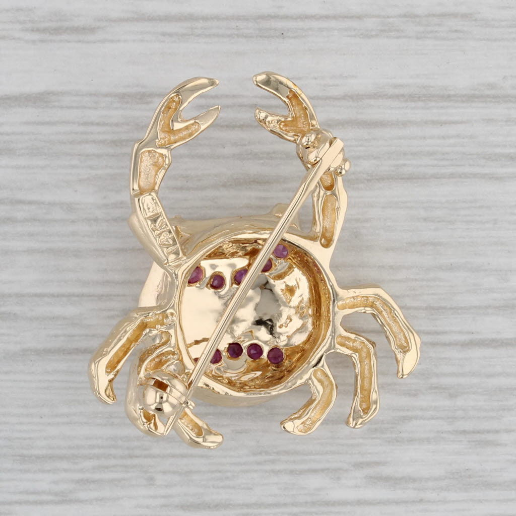 Gray 0.25ctw Ruby Diamond Crab Brooch 14k Yellow Gold Nautical Pin