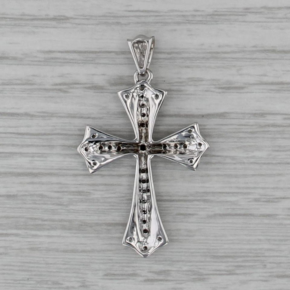 0.18ctw Diamond Cross Pendant 10k White Gold Ornate Estate
