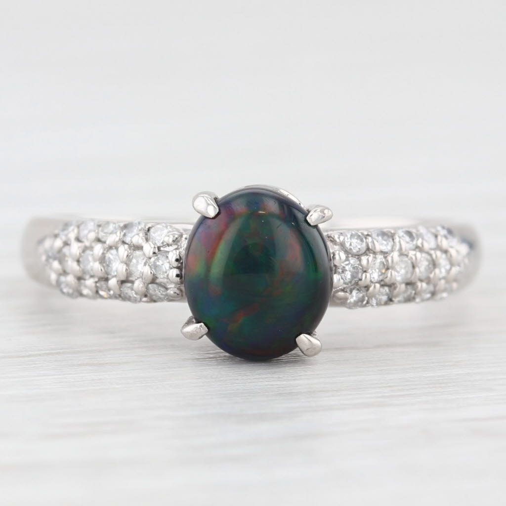 Lavender Black Opal Oval Cabochon 0.25ctw Diamond Ring 900 Platinum Size 8