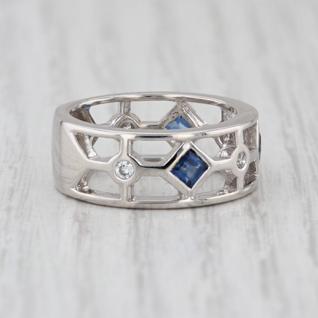 0.68ctw Sapphire Diamond Ring 18k White Gold Band Size 6.75 Stackable