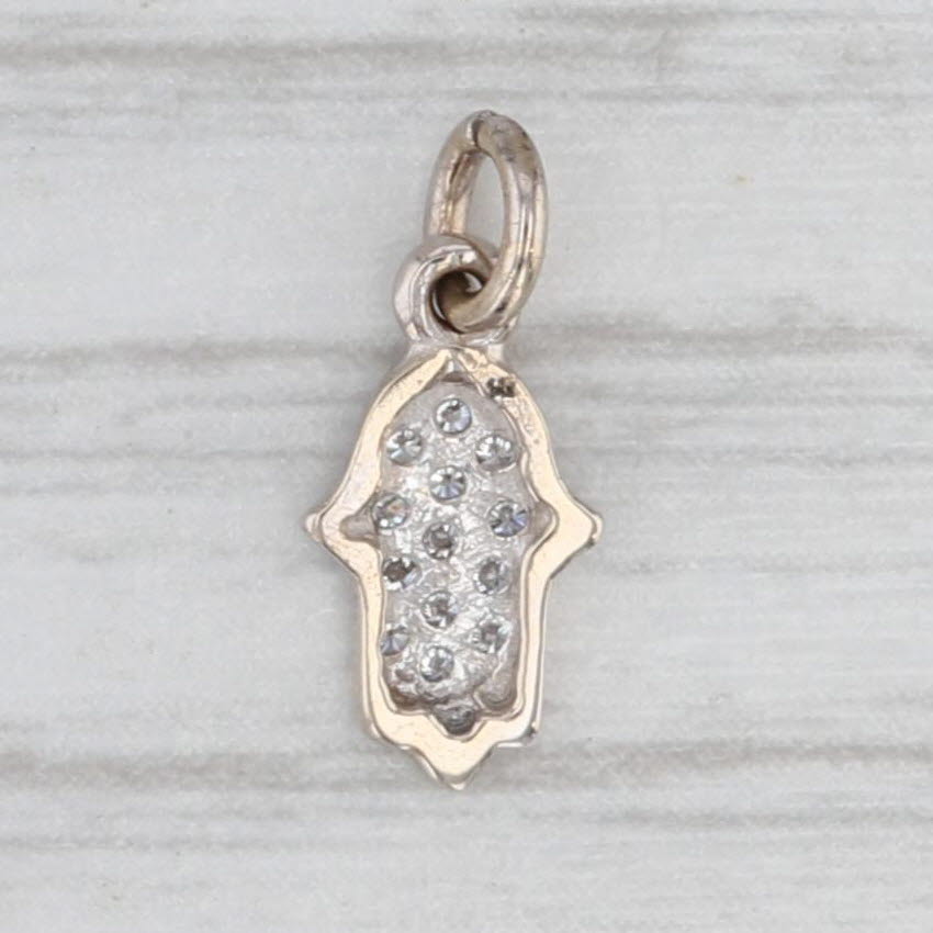 Light Gray 0.15ctw Small Hamsa Hand Charm 14k White Gold Pendant Good Luck Talisman