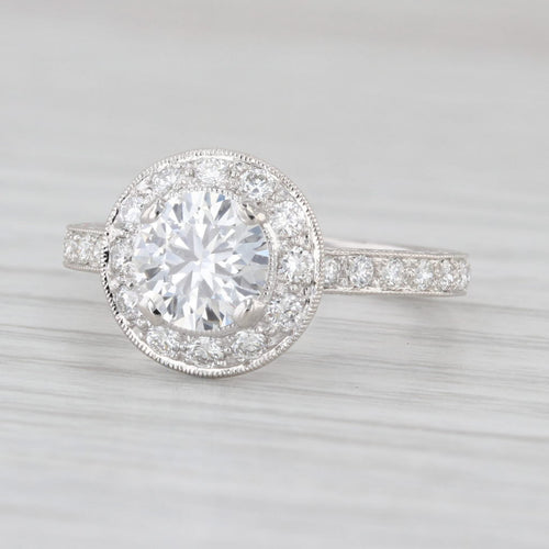 1.58ctw Lab Grown Diamond Halo Wheat Engagement Ring 14k White Gold Sz 6.75 IGI