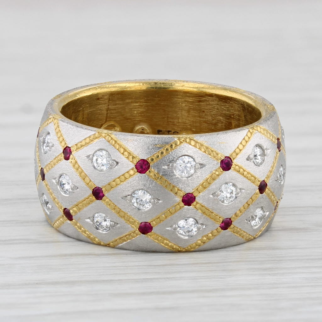 Light Gray David Zoltan Ruby Dutchess Band 0.82 Ruby Diamond Ring 22k Gold 950 Platinum