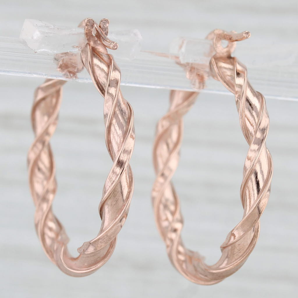 Light Gray New 10k Rose Gold Twist Snap Top Hoop Earrings