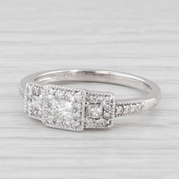 0.50ctw Diamond 3-Stone Halo Engagement Ring 14k White Gold Size 7