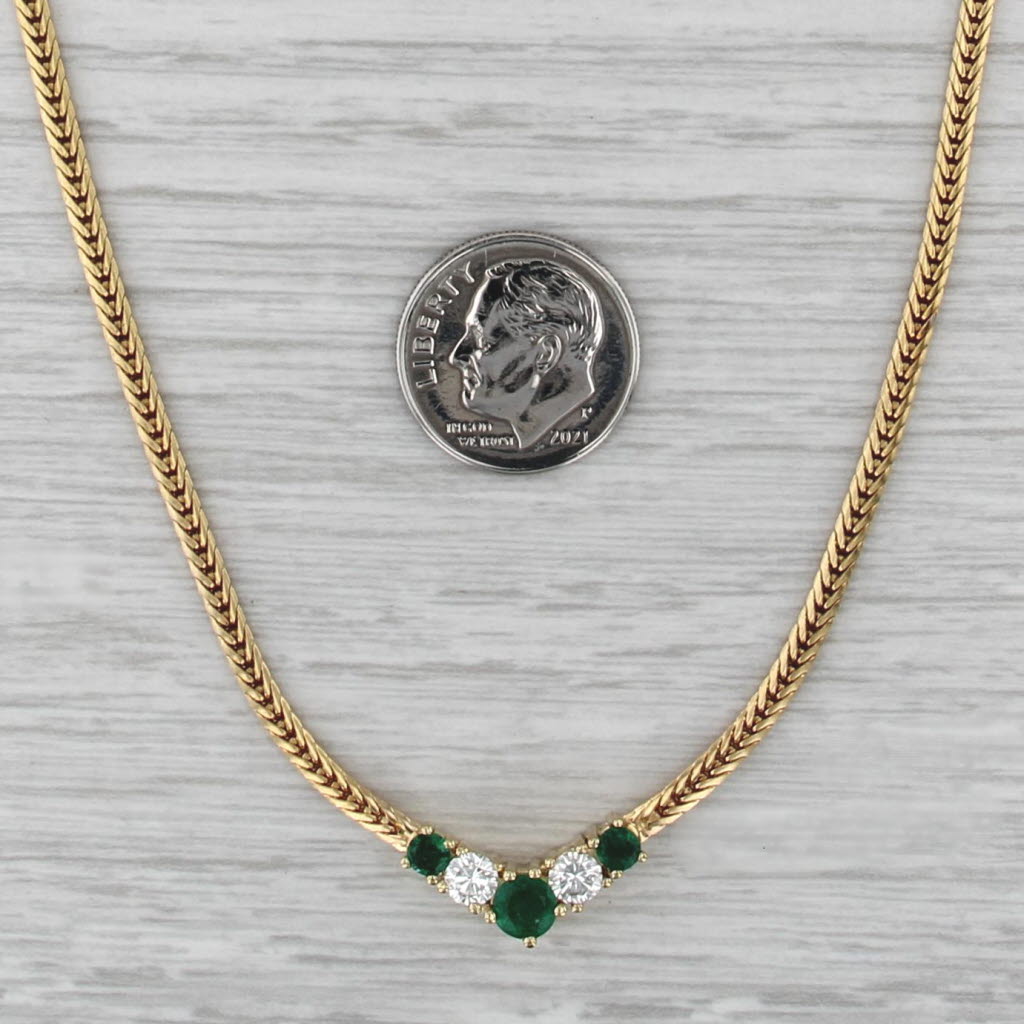 0.97ctw Emerald Diamond V Necklace 18k Yellow Gold 18.5" Chevron Chain