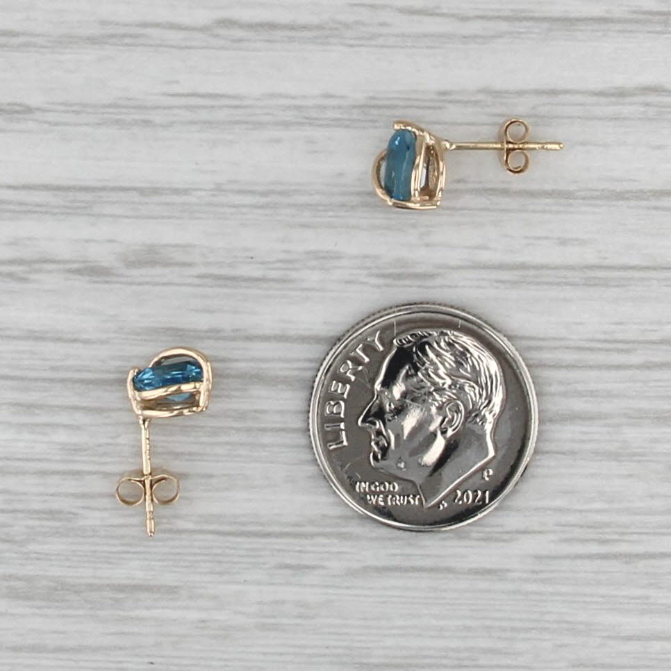 0.96ctw Pear Blue Topaz Stud Earrings 14k Yellow Gold Studs