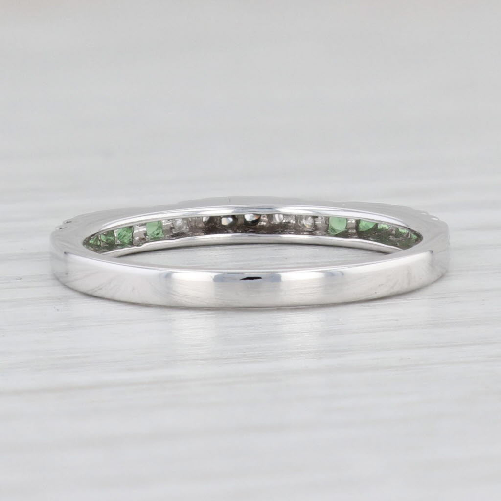 Light Gray 0.22ctw Diamond Green Garnet Ring 14k White Gold Size 7.25 Stackable Band