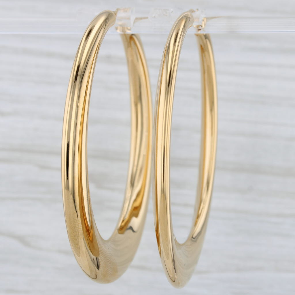 Light Gray Large Hoop Earrings 14k Yellow Gold Snap Top Oval Hoops Resin Filled Milor