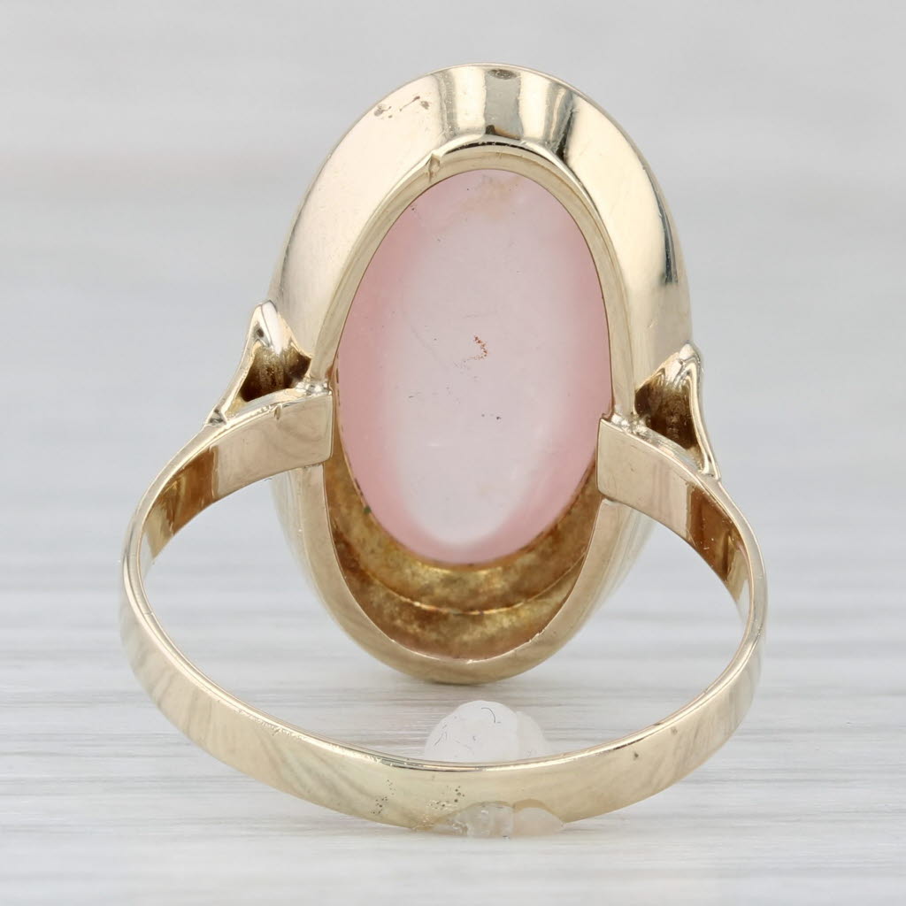 Light Gray Vintage Pink Rose Quartz Ring Oval Cabochon Solitaire 8k Yellow Gold Size 8.5