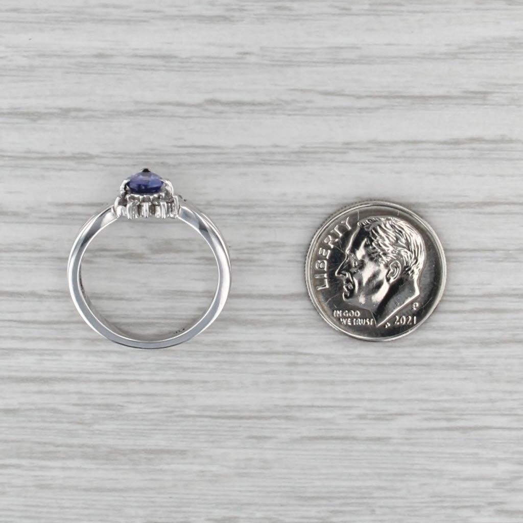 0.64ctw Pear Tanzanite Diamond Halo Ring 14k White Gold Enagement