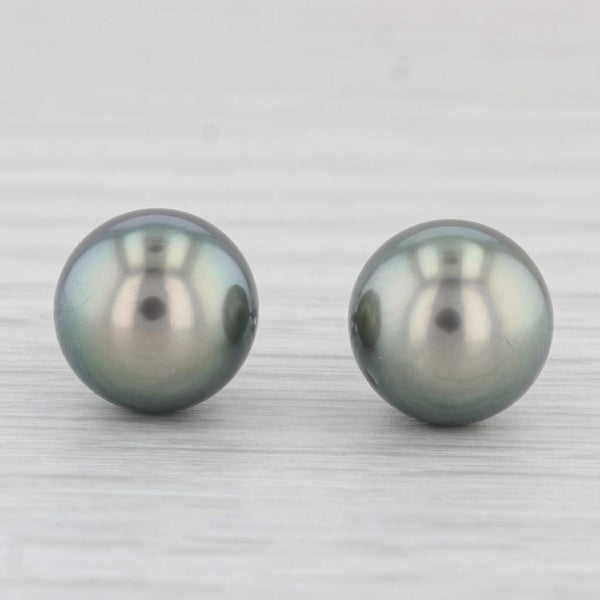 Cultured Black Pearl Stud Earrings 14k White Gold 10.2mm Round Bead Studs