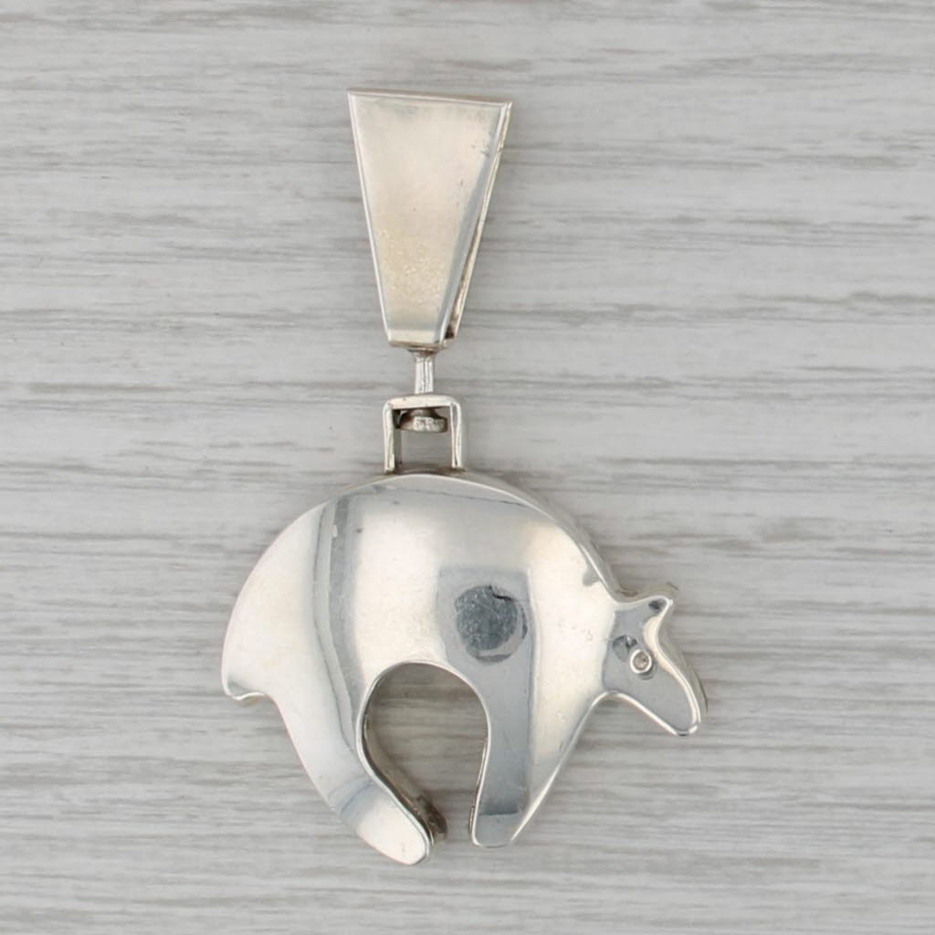 Coral Mosaic Bear Pendant Sterling Silver Native American Vintage Rerversible