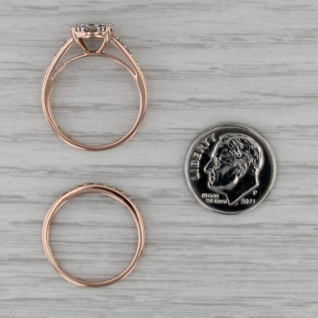 0.80ctw Diamond Cluster Engagement Ring Wedding Band Bridal Set 10k Rose Gold