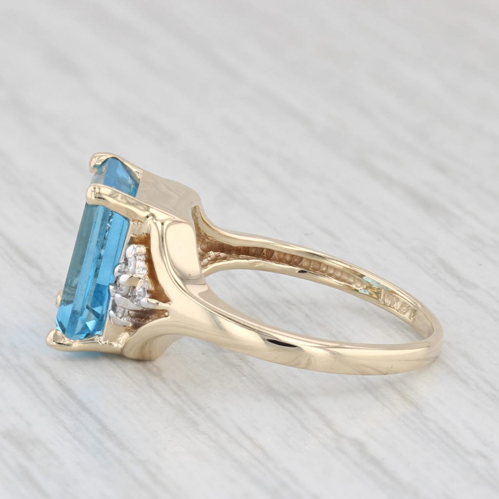 Light Gray 4.41ctw Blue Topaz Diamond Ring 14k Yellow Gold Size 5.5 Emerald Cut