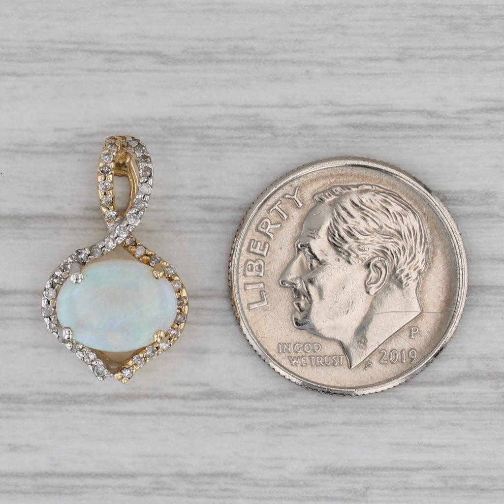 Gray Opal Diamond Drop Pendant 14k Yellow Gold Oval Cabochon