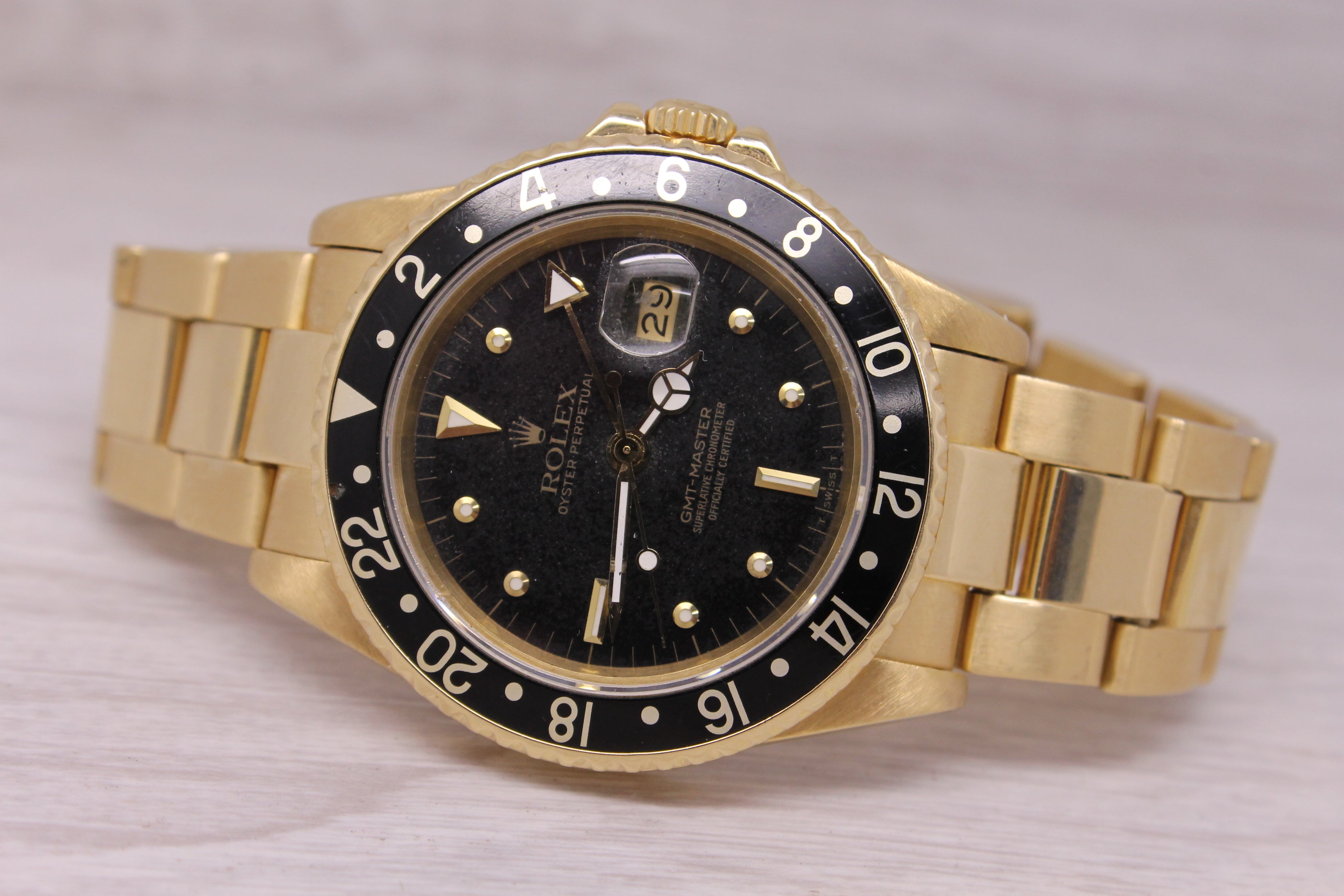 Vintage 1982 Rolex GMT Master 16758 18k Gold Mens Automatic Watch Nipple w B&P