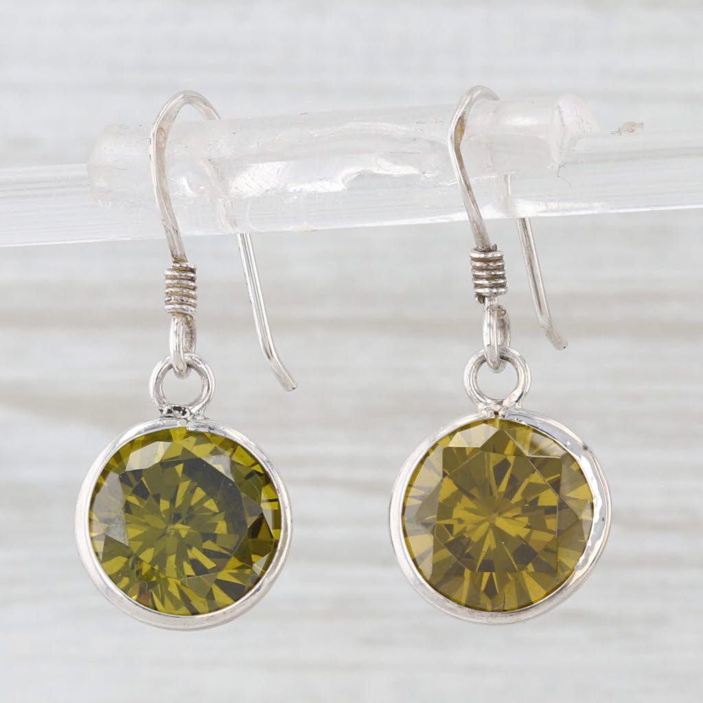 Green Cubic Zirconia Dangle Earrings Sterling Silver Hook Post Drops