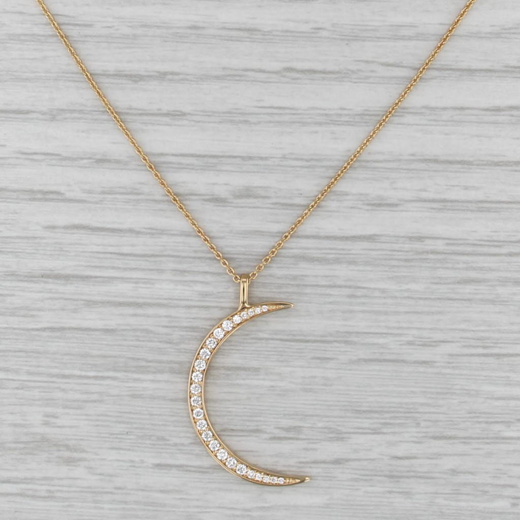 Noemie 0.30ctw Diamond Crescent Moon Pendant Necklace 18k Gold Adjustable to 18"