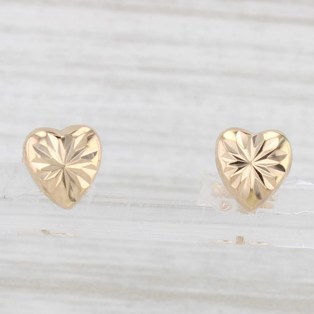 Light Gray Starburst Heart Stud Earrings 14k Yellow Gold