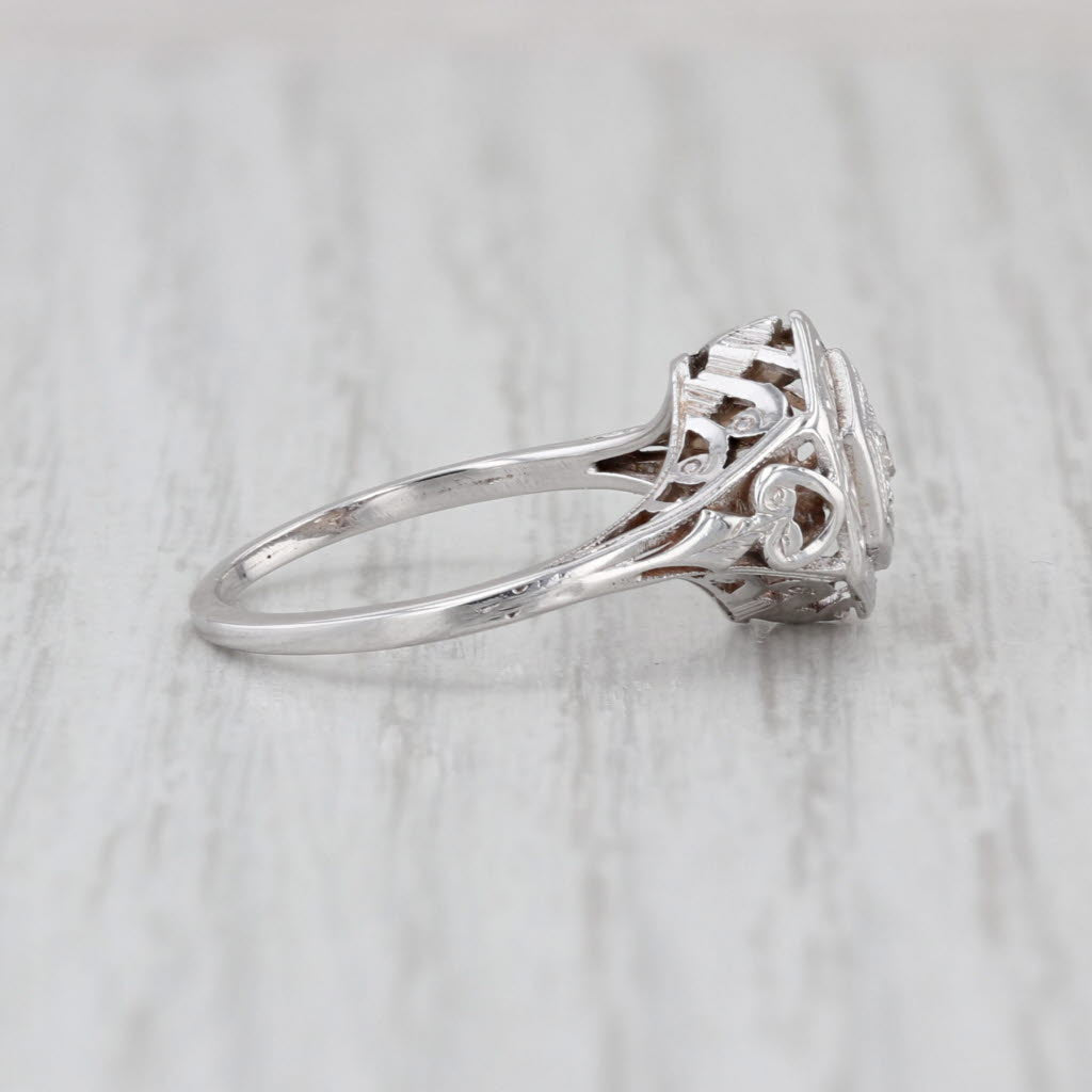 Art Deco Old Euro Diamond Soliiare Ring 14k White Gold Ornate Openwork Size 5.5