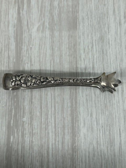 Dark Gray Vintage Baltimore Silversmiths Sterling Silver Rose Sugar Tongs 4"